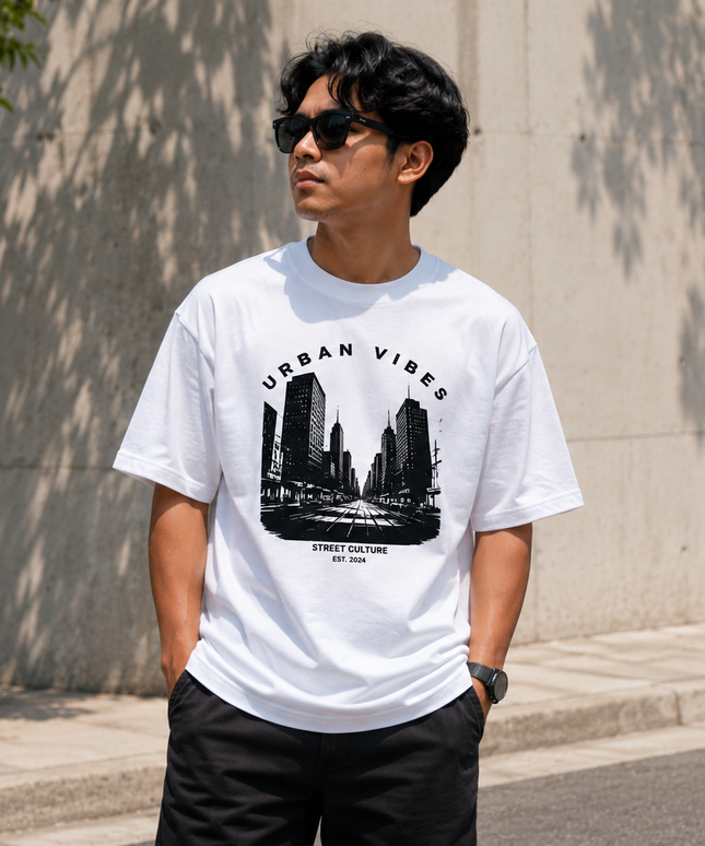 Round Neck Pure Cotton Drop Shoulder T-shirt-White