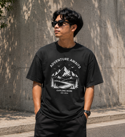 Round neck pure cotton drop shoulder T-shirt-Black