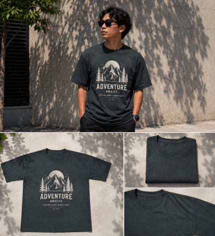 Round neck pure cotton drop shoulder T-shirt-Black