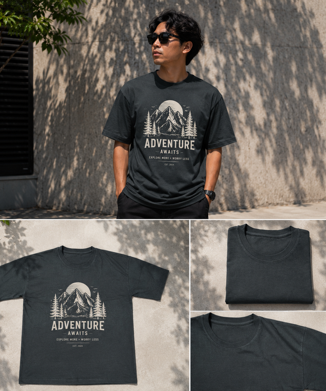 Round neck pure cotton drop shoulder T-shirt-Black
