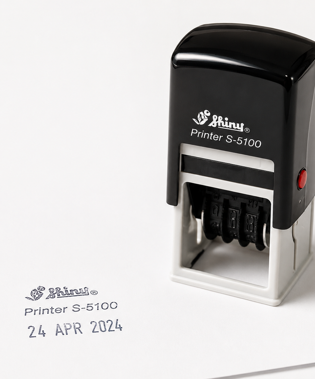 Shiny brand date stamp on a white background