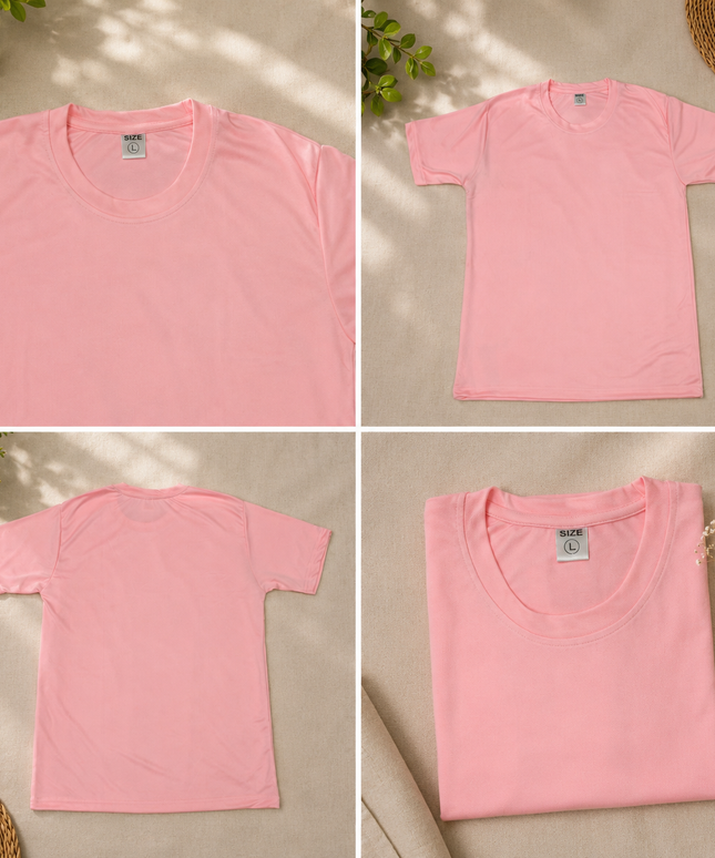 Round Neck Dry-fit Tshirt-Pink