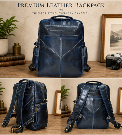 Pure Leather Blue Bag pack