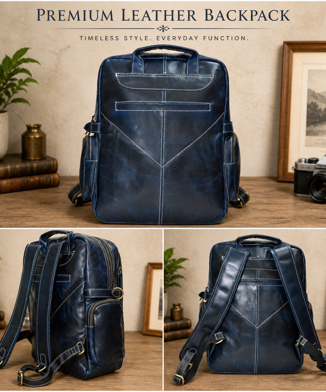 Pure Leather Blue Bag pack