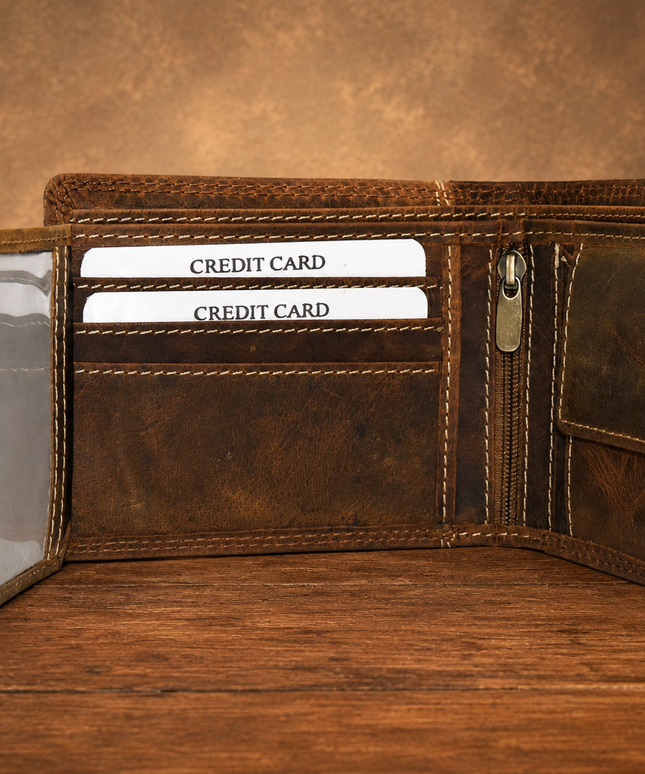 Outer Pocket Inside Zipper Wallet-Chocolate Brown