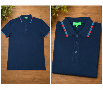 Embroidered UCB cotton polo t-shirt blue for corporate uniforms – PrintVenue India