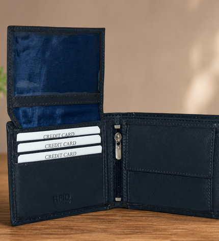 Double Outer Pocket Inside Zipper Wallet-Blue