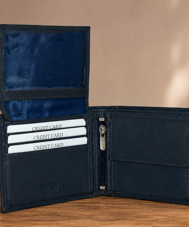 Double Outer Pocket Inside Zipper Wallet-Blue