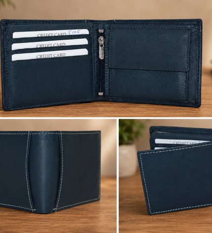 Double Outer Pocket Inside Zipper Wallet-Blue