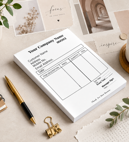 Business contact form on a desk with a pen, coffee, and plant