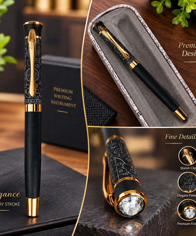 Submarine Textured with Crystal Top Roller Pen