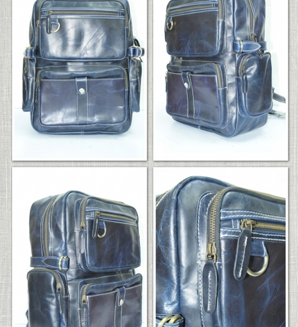 Pure Leather Blue Bag pack