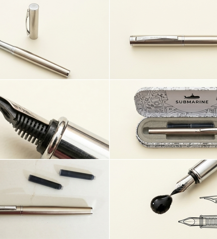 Submarine Engraved Silver Fountain Pen