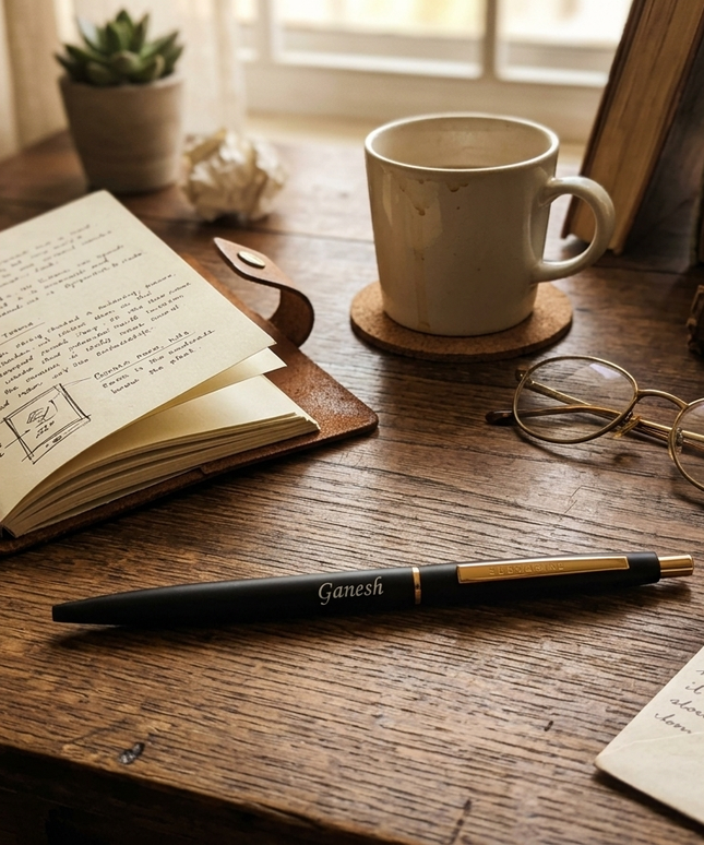 Submarine Engraved Sterling Black Ball Pen