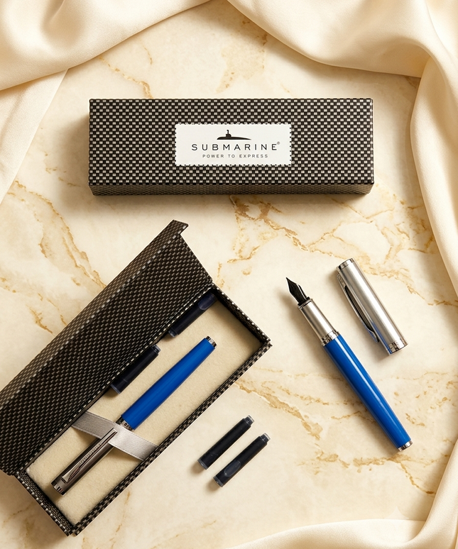 Submarine Engraved Blue  Fountain Pen