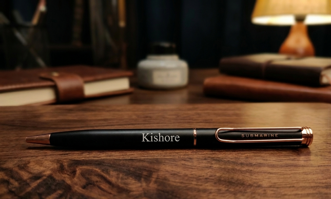 Submarine Engraved Copper Clip Holder Ball Pen