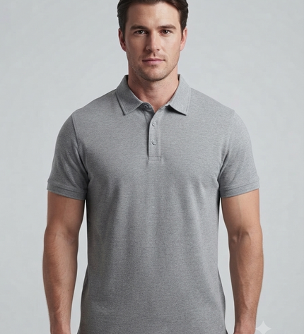 Embroidered Unisex Polo T-Shirt - Melange Grey