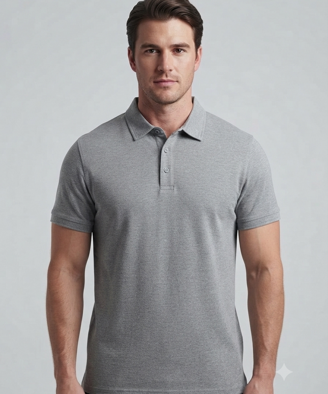 Embroidered Unisex Polo T-Shirt - Melange Grey