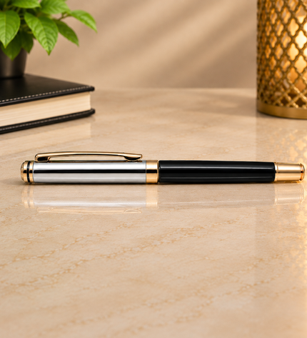 Legend Rose Black Gold Platted Roller Ball Pen