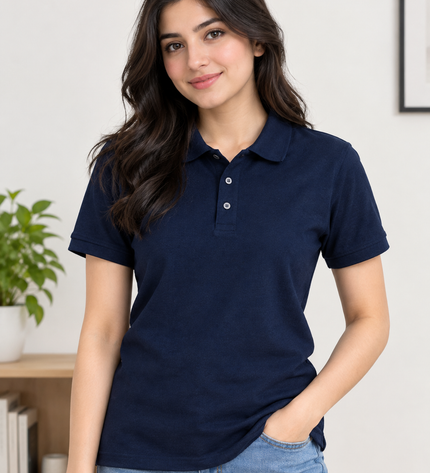 Embroidered Unisex Polo T-Shirt - Navy Blue