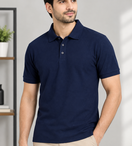 Embroidered Unisex Polo T-Shirt - Navy Blue