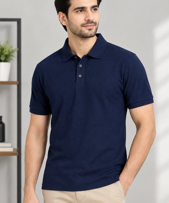 Embroidered Unisex Polo T-Shirt - Navy Blue