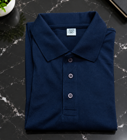 Embroidered Unisex Polo T-Shirt - Navy Blue