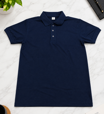 Embroidered Unisex Polo T-Shirt - Navy Blue