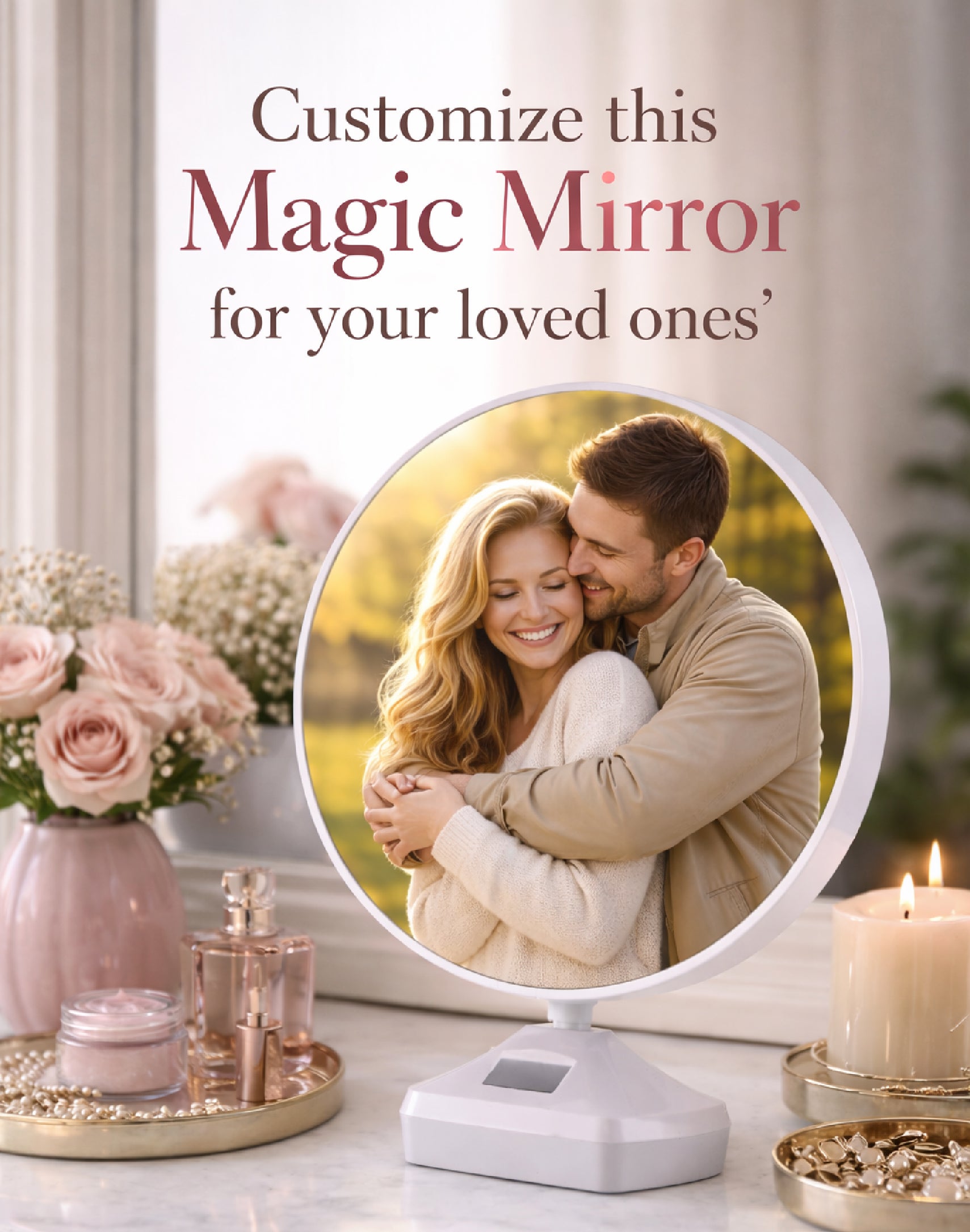 Model Magic Picture Frame Round Magic Mirror Photo Frame | LED Light | Custom Personalised ...