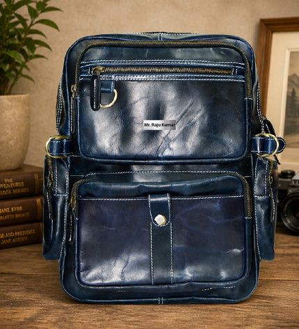 Pure Leather Blue Bag pack