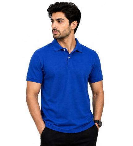 Mercerized Cotton Polo t-shirt - Blue
