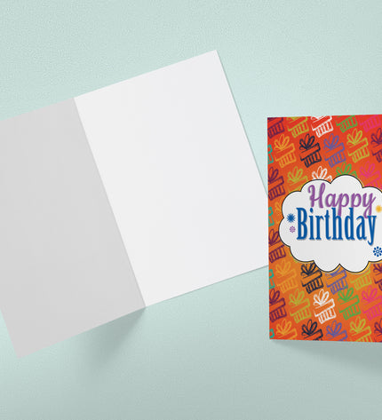 Colorful birthday card with 'Happy Birthday' text on a light blue background